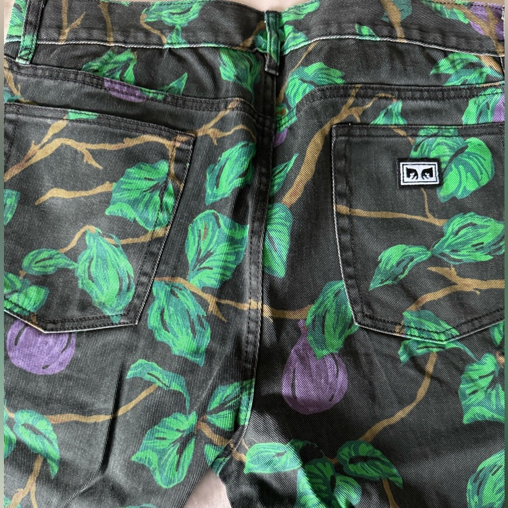 Obey Green and Brown Floral Denim Jeans
